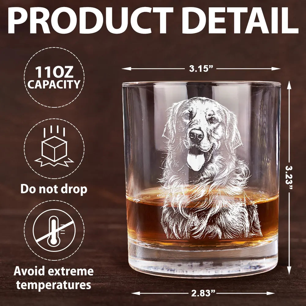 Custom Photo Pencil Drawing Dog Cat Portrait - Personalized Engraved Whiskey Glass