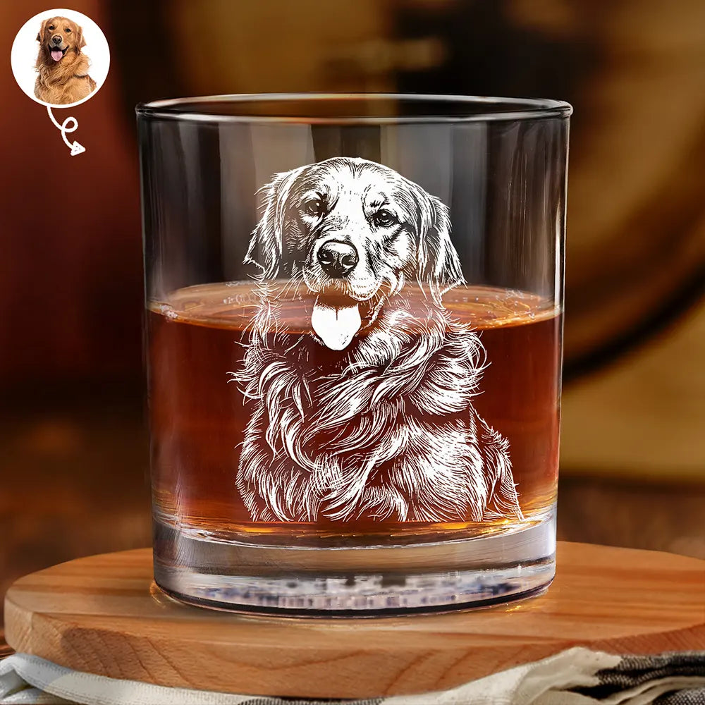 Custom Photo Pencil Drawing Dog Cat Portrait - Personalized Engraved Whiskey Glass