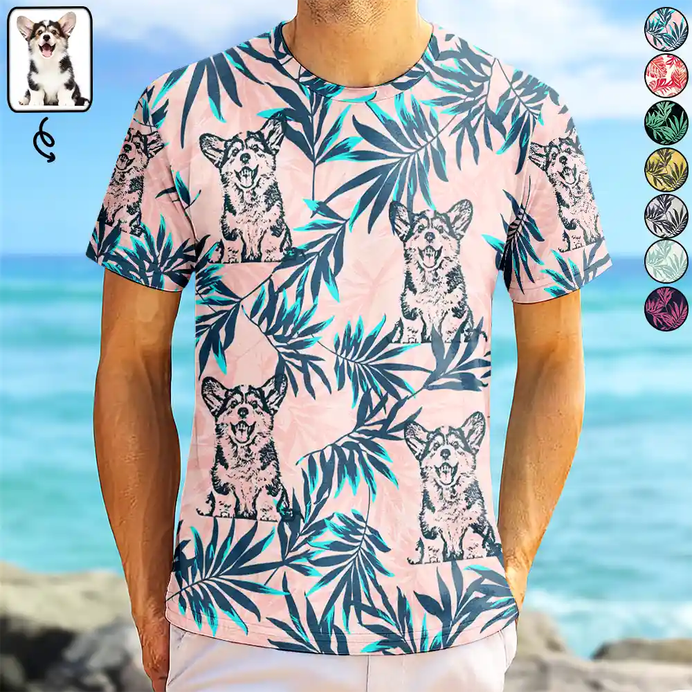 Custom Photo Pencil Drawing Palm Leaf Vacation Vibe - Personalized Full Print T Shirt