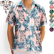 Pet Lovers,Family,Summer - Custom Photo Pencil Drawing Palm Leaf Vacation Vibe - Personalized Hawaiian Shirt