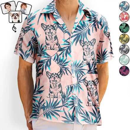 Custom Photo Pencil Drawing Palm Leaf Vacation Vibe - Personalized Hawaiian Shirt
