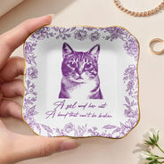 Dog Lovers,Dog Mom,Pet Lovers,Pet Mom - Custom Photo Pencil Sketch A Girl And Her Dog Cat - Personalized Ring Dish