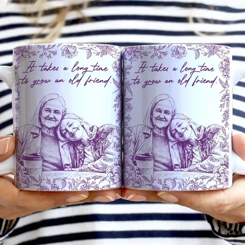 Gift For Bestie, Gift For Women, Gift For Sisters, Happy - Custom Photo Pencil Sketch A True Friendship Is A Journey Without An End - Personalized White Edge-to-Edge Mug