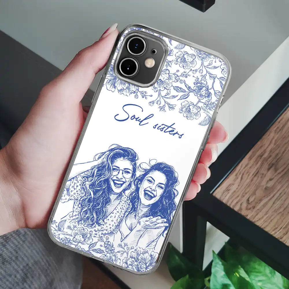 Gift For Bestie,Old Best friends,Gift For Sisters,Happy,Custom Photo - Custom Photo Pencil Sketch A True Friendship Is A Journey Without An End - Personalized Clear Phone Case