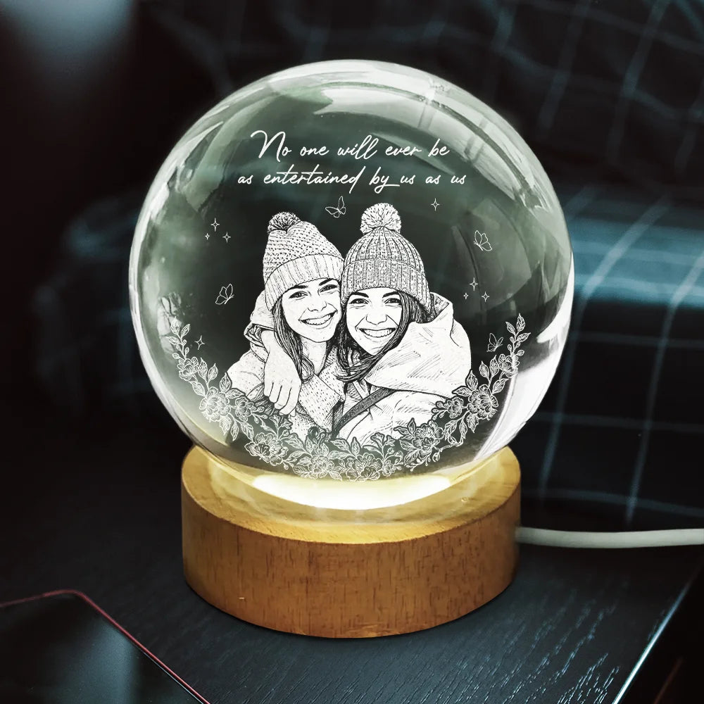 Gift For Bestie,Old Best friends,Gift For Sisters,Custom Photo,Happy - Custom Photo Pencil Sketch A True Friendship Is A Journey Without An End - Personalized Crystal Globe Lamp