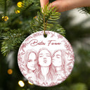 Art Design,Gift For Bestie,Christmas,Photo - Pencil Sketch - Remove BG,Happy - Custom Photo Pencil Sketch A True Friendship Is A Journey Without An End - Personalized Circle Ceramic Ornament