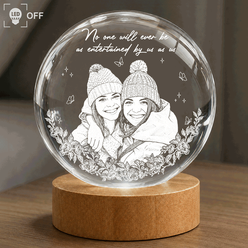 Gift For Bestie,Old Best friends,Gift For Sisters,Custom Photo,Happy - Custom Photo Pencil Sketch A True Friendship Is A Journey Without An End - Personalized Crystal Globe Lamp