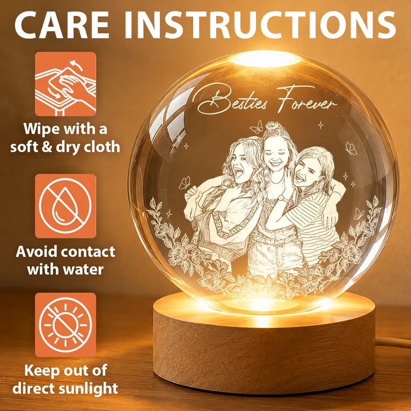 Gift For Bestie,Old Best friends,Gift For Sisters,Custom Photo,Happy - Custom Photo Pencil Sketch A True Friendship Is A Journey Without An End - Personalized Crystal Globe Lamp