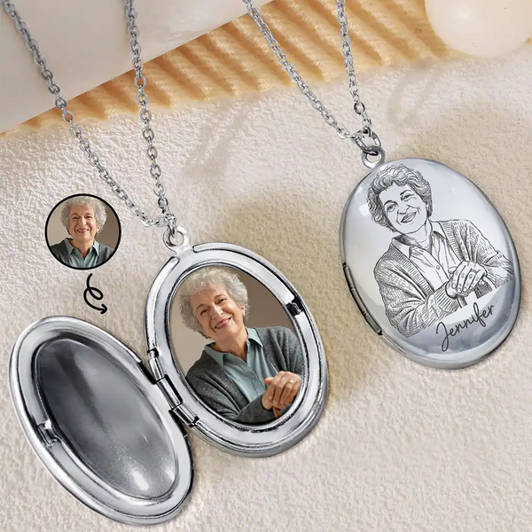 Memorial,Custom Photo,Gift For Mother,Gift For Yourself,Sad - Custom Photo Pencil Sketch Always By My Side - Personalized Locket Necklace