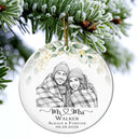 First Christmas,Art Design,Christmas,Romantic,Gift For Couples,Photo - Pencil Sketch - Remove BG - Custom Photo Pencil Sketch Always & Forever Couple First Christmas - Personalized Circle Ceramic Ornament