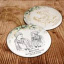 First Christmas,Art Design,Christmas,Romantic,Gift For Couples,Photo - Pencil Sketch - Remove BG - Custom Photo Pencil Sketch Always & Forever Couple First Christmas - Personalized Circle Ceramic Ornament