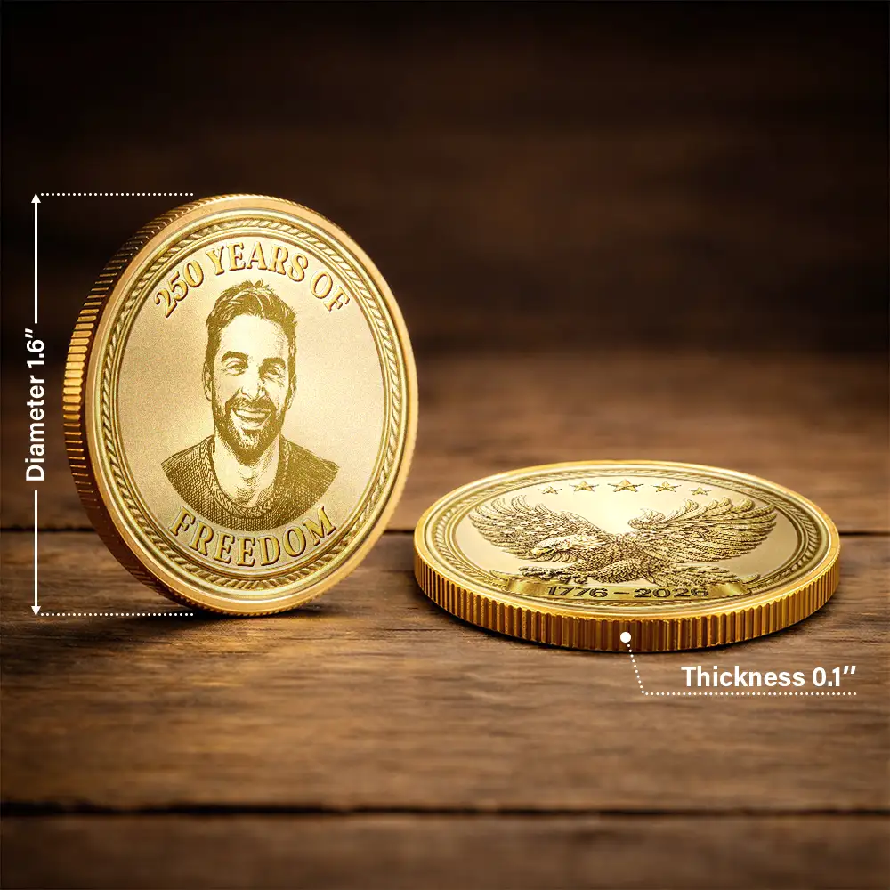 America 250th, Independence Day, Gift For Couples, Gift For Father, Happy - Custom Photo Pencil Sketch America 250 Years Of Freedom - Personalized Commemorative Keepsake Coin
