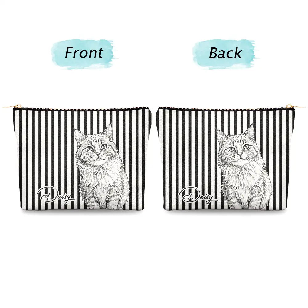Custom Photo, Art Design, Pet Lovers, Adorable, Photo - Pencil Sketch - White BG - Custom Photo Pencil Sketch Art Besties Dog Cat - Personalized Cosmetic Bag