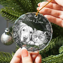 Art Design, Christmas, Pet Lovers, Photo - Pencil Sketch - White BG, Happy - Custom Photo Pencil Sketch Art Cute Dog Cat Portrait - Personalized Circle Glass Ornament