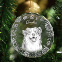 Art Design, Christmas, Pet Lovers, Photo - Pencil Sketch - White BG, Happy - Custom Photo Pencil Sketch Art Cute Dog Cat Portrait - Personalized Circle Glass Ornament