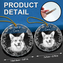 Art Design, Christmas, Pet Lovers, Photo - Pencil Sketch - White BG, Happy - Custom Photo Pencil Sketch Art Cute Dog Cat Portrait - Personalized Circle Glass Ornament