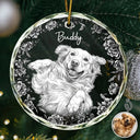 Art Design, Christmas, Pet Lovers, Photo - Pencil Sketch - White BG, Happy - Custom Photo Pencil Sketch Art Cute Dog Cat Portrait - Personalized Circle Glass Ornament