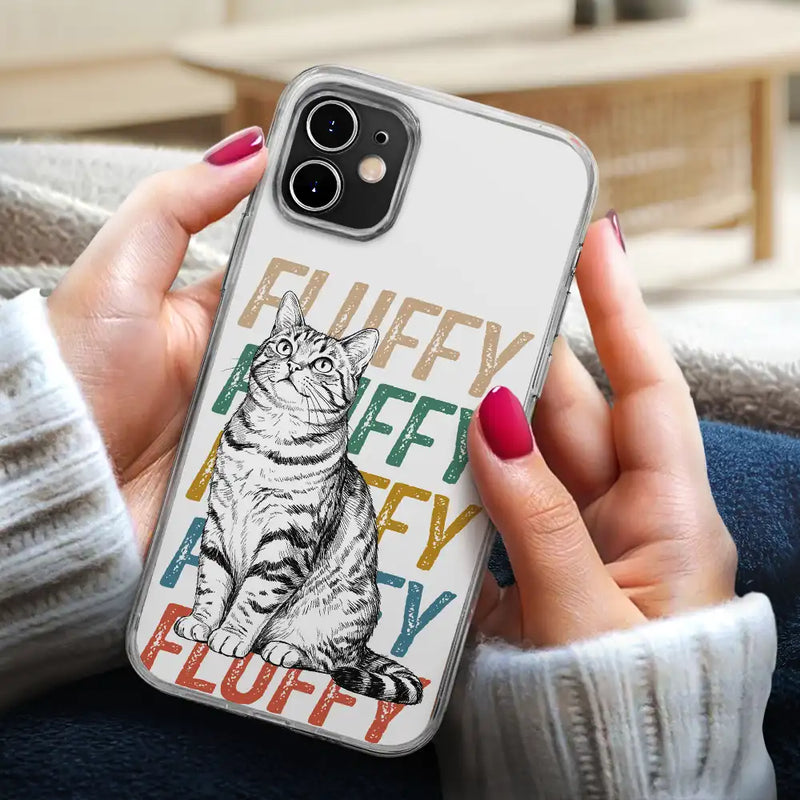 Custom Photo,Art Design,Pet Lovers,Adorable,Photo - Pencil Sketch - White BG - Custom Photo Pencil Sketch Art Dog Cat With Colorful Texts - Personalized Clear Phone Case