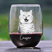 Family,Gift For Bestie,Dog Lovers,Cat Lovers,Happy,Custom Photo,Gift For Mother,Gift For Father - Custom Photo Pencil Sketch Art Family Besties Dog Cat Portrait - Personalized Stemless Wine Glass