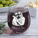 Family,Gift For Bestie,Dog Lovers,Cat Lovers,Happy,Custom Photo,Gift For Mother,Gift For Father - Custom Photo Pencil Sketch Art Family Besties Dog Cat Portrait - Personalized Stemless Wine Glass