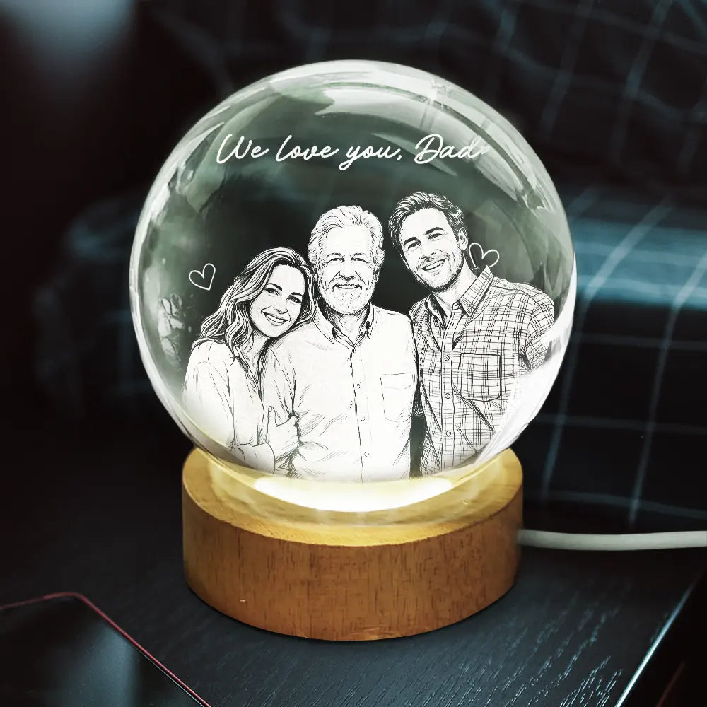Gift For Father,Gift For Grandpa,Pet Lovers,Pet Mom,Pet Dad,Dog Lovers,Dog Mom,Dog Dad,Cat Lovers,Cat Mom,Cat Dad,Non-Eng,Photo - Pencil Sketch (White BG),Humorous - Custom Photo Pencil Sketch Art Family Dog Cat Portrait - Personalized Crystal Globe Lamp