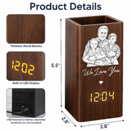 Gift For Father,Custom Photo,Art Design,Sentimental,Photo - Pencil Sketch - White BG - Custom Photo Pencil Sketch Art Family Portrait Best Grandpa Dad Ever - Personalized Pen Holder With Clock
