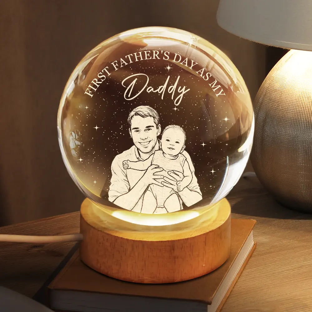 Gift For Father,New Dad,Non-Eng,Photo - Pencil Sketch (White BG),Sentimental - Custom Photo Pencil Sketch Art First Father's Day As My Dad - Personalized Crystal Globe Lamp