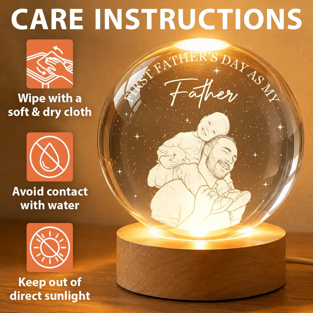 Gift For Father,New Dad,Non-Eng,Photo - Pencil Sketch (White BG),Sentimental - Custom Photo Pencil Sketch Art First Father's Day As My Dad - Personalized Crystal Globe Lamp