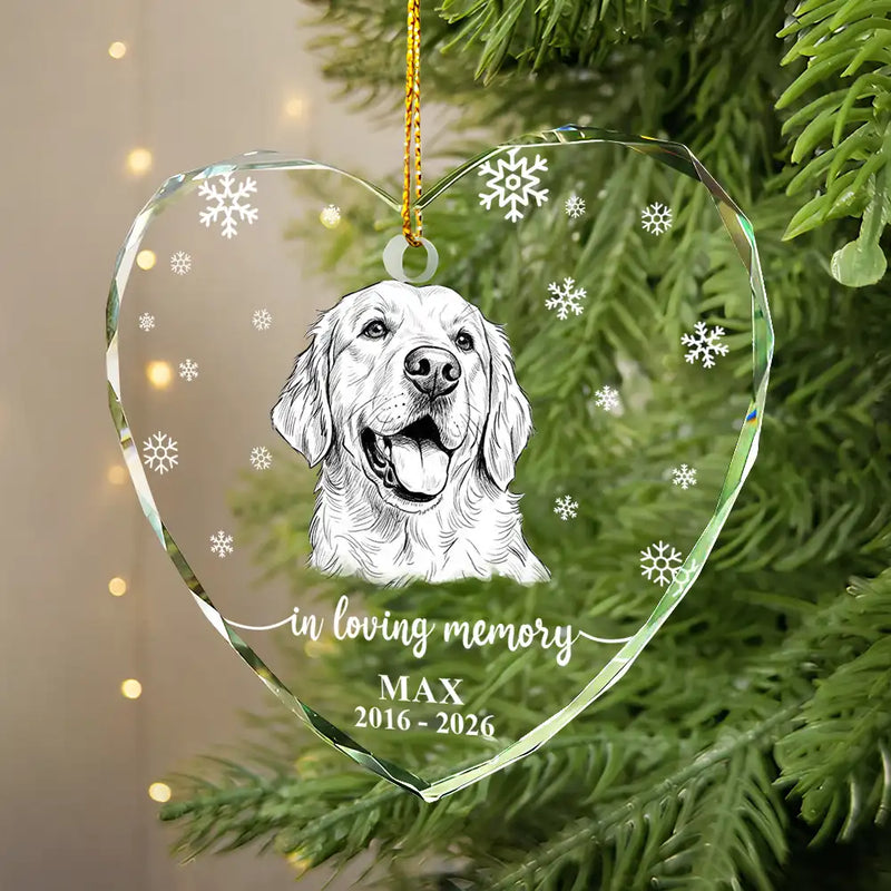 Art Design,Christmas,Pet Memorial,Cozy,Pet Lovers,Memorial,Photo - Pencil Sketch - White BG - Custom Photo Pencil Sketch Art Forever Loved Memorial Dog Cat - Personalized Heart Shaped Glass Ornament