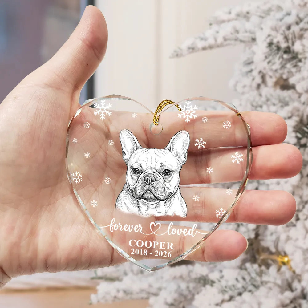 Art Design,Christmas,Pet Memorial,Cozy,Pet Lovers,Memorial,Photo - Pencil Sketch - White BG - Custom Photo Pencil Sketch Art Forever Loved Memorial Dog Cat - Personalized Heart Shaped Glass Ornament