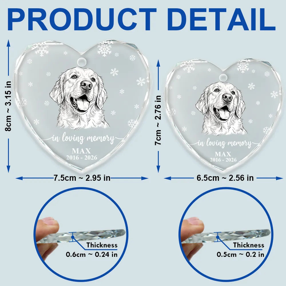 Art Design,Christmas,Pet Memorial,Cozy,Pet Lovers,Memorial,Photo - Pencil Sketch - White BG - Custom Photo Pencil Sketch Art Forever Loved Memorial Dog Cat - Personalized Heart Shaped Glass Ornament