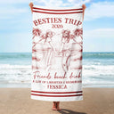Beach,Gift For Bestie,Family,Happy,Summer - Custom Photo Pencil Sketch Art Girls Trip A Lot Of Laughter & Memories - Personalized Beach Towel