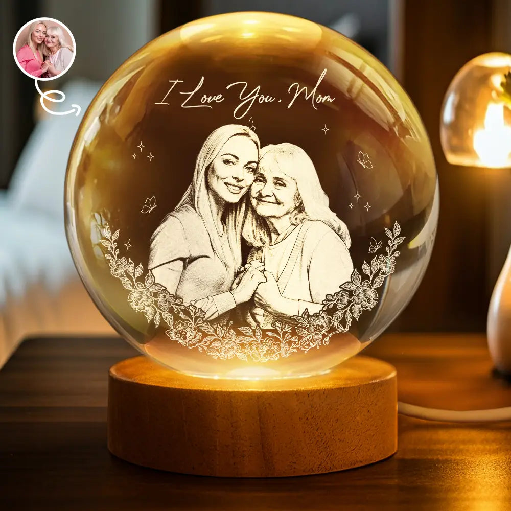Gift For Mother,Gift For Grandma,Love,Family - Custom Photo Pencil Sketch Art Loving Family - Personalized Crystal Globe Lamp
