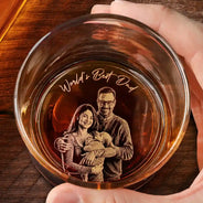 Gift For Father,Family,New Dad,Non-Eng,Photo - Pencil Sketch (White BG),Sentimental - Custom Photo Pencil Sketch Art Our First Father's Day Together Portrait - Personalized Engraved Whiskey Glass
