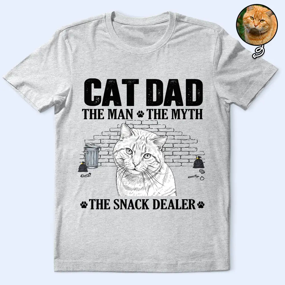 Custom Photo,Art Design,Cat Dad,Pet Lovers,Gift For Father,Playful,Photo - Pencil Sketch - White BG - Custom Photo Pencil Sketch Art Cat Dad The Man The Myth The Snack Dealer - Personalized T Shirt