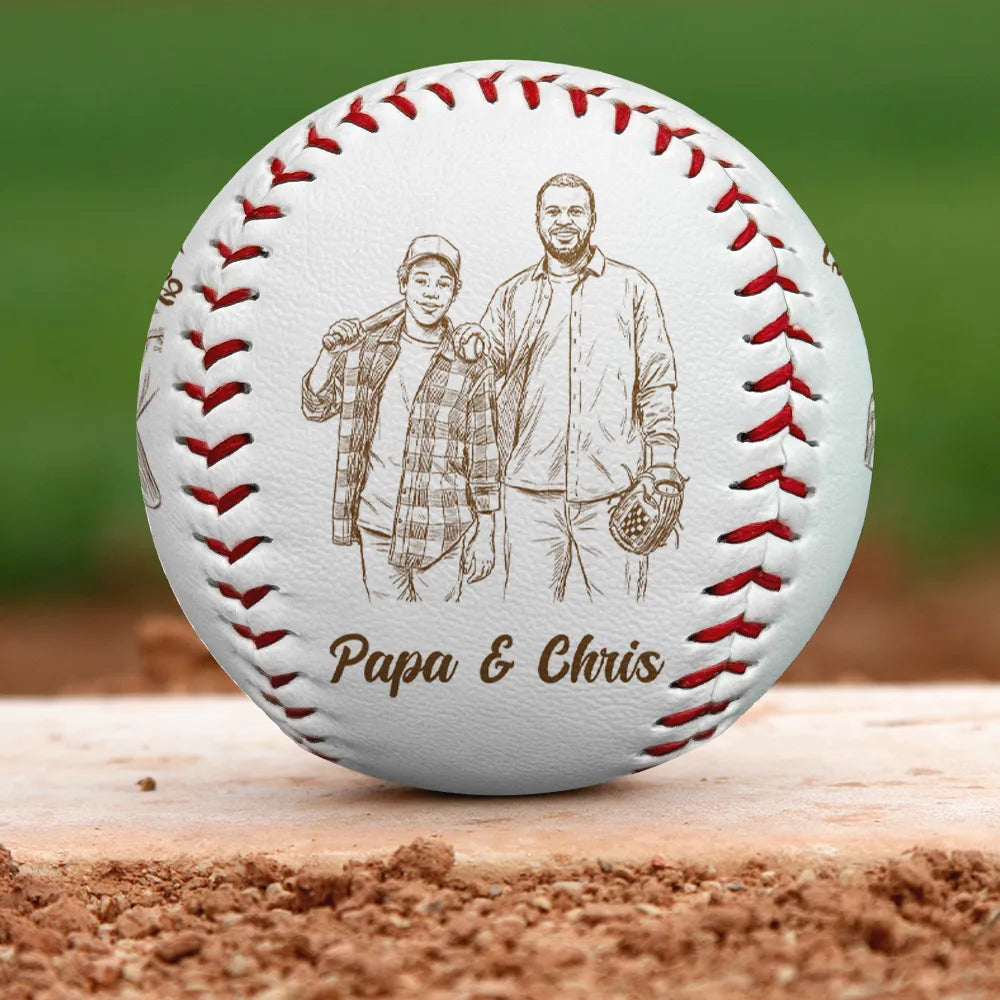 Custom Photo,Baseball,Gift For Father,Sport Dad,Happy,Photo - Pencil Sketch,Playful - Custom Photo Pencil Sketch Baseball Dad - Personalized Baseball, Softball
