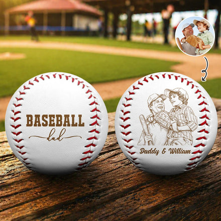 Custom Photo Pencil Sketch Baseball Dad - Personalized Baseball, Softball