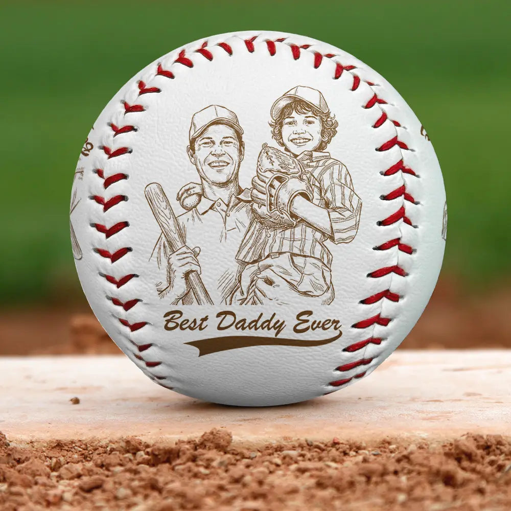 Custom Photo Pencil Sketch Baseball Dad Family Photo - Personalized Baseball, Softball