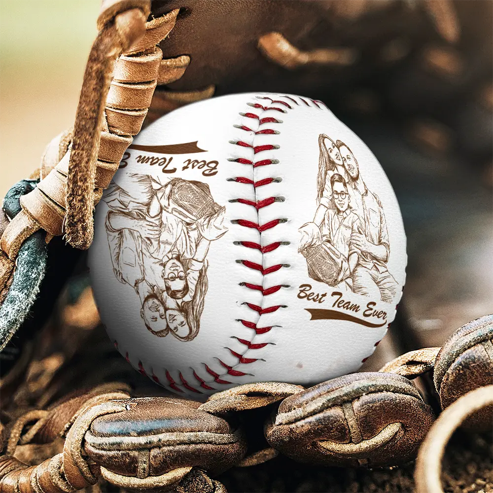Custom Photo Pencil Sketch Baseball Dad Family Photo - Personalized Baseball, Softball