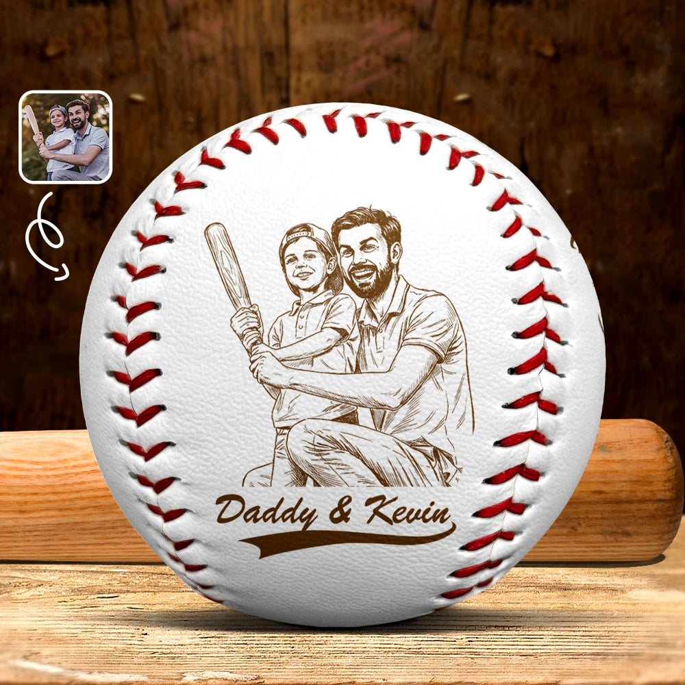 Custom Photo Pencil Sketch Baseball Dad Family Photo - Personalized Baseball, Softball