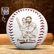 Custom Photo Pencil Sketch Baseball Dad Family Photo - Personalized Baseball, Softball