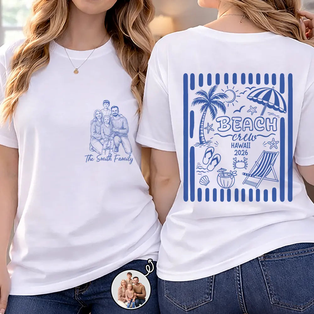 Custom Photo, Beach, Art Design, Summer, Family, Playful, Photo - Pencil Sketch - Remove BG - Custom Photo Pencil Sketch Beach Crew Besties Trip - Personalized T Shirt