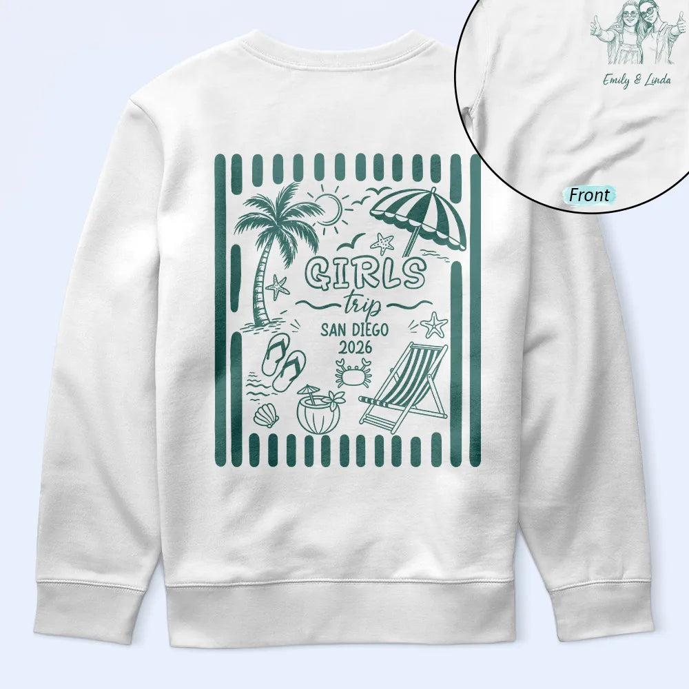 Custom Photo, Beach, Art Design, Summer, Family, Playful, Photo - Pencil Sketch - Remove BG - Custom Photo Pencil Sketch Beach Crew Besties Trip - Personalized T Shirt