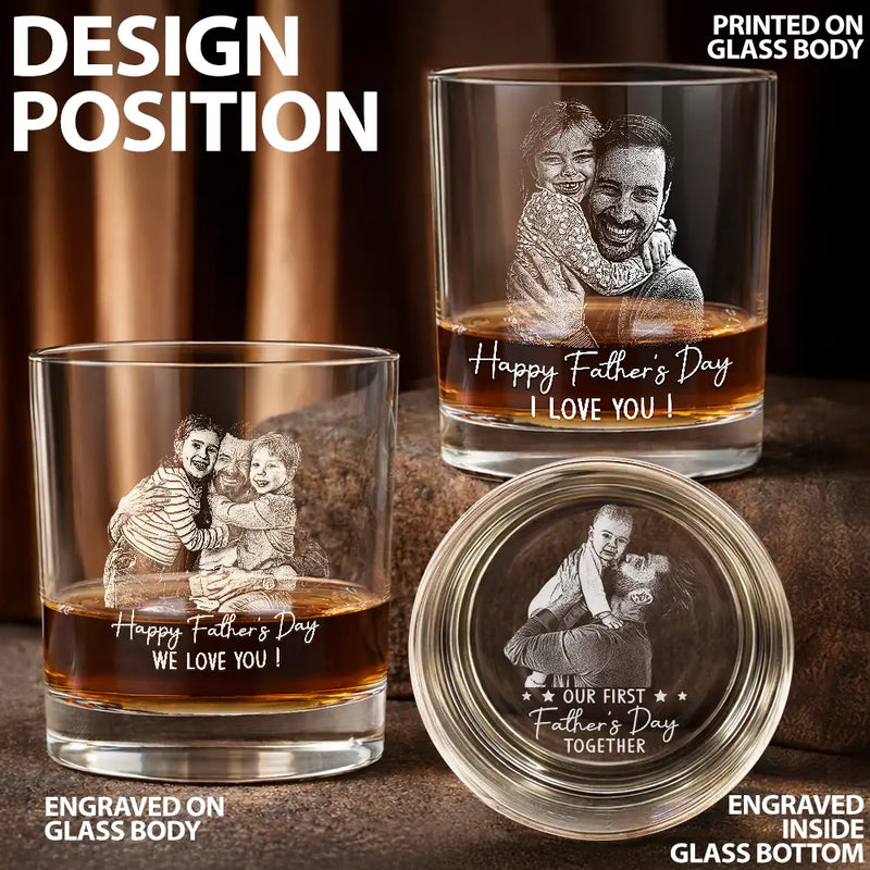 Gift For Father,Gift For Grandpa,Happy - Custom Photo Pencil Sketch Best Dad Ever - Personalized Whiskey Glass