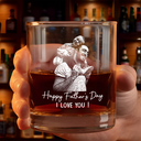 Gift For Father,Gift For Grandpa,Happy - Custom Photo Pencil Sketch Best Dad Ever - Personalized Whiskey Glass