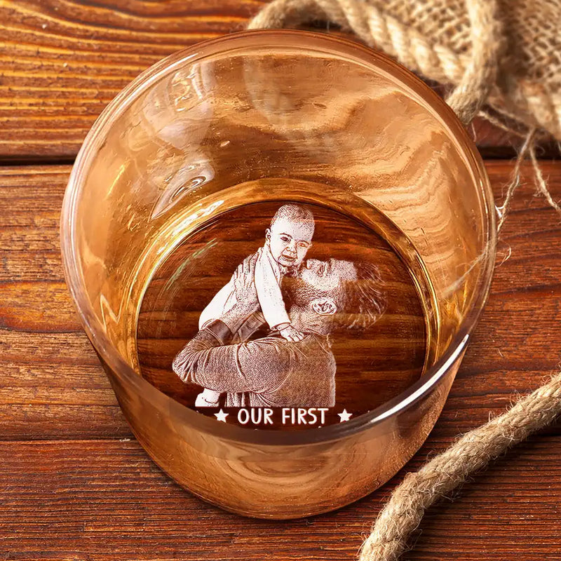Gift For Father,Gift For Grandpa,Happy - Custom Photo Pencil Sketch Best Dad Ever - Personalized Whiskey Glass