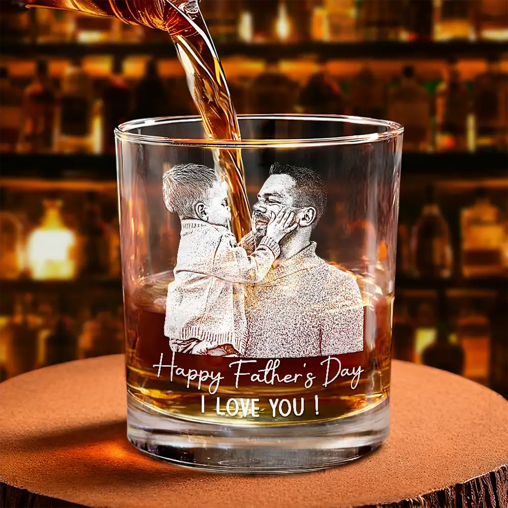 Gift For Father,Gift For Grandpa,Happy - Custom Photo Pencil Sketch Best Dad Ever - Personalized Whiskey Glass