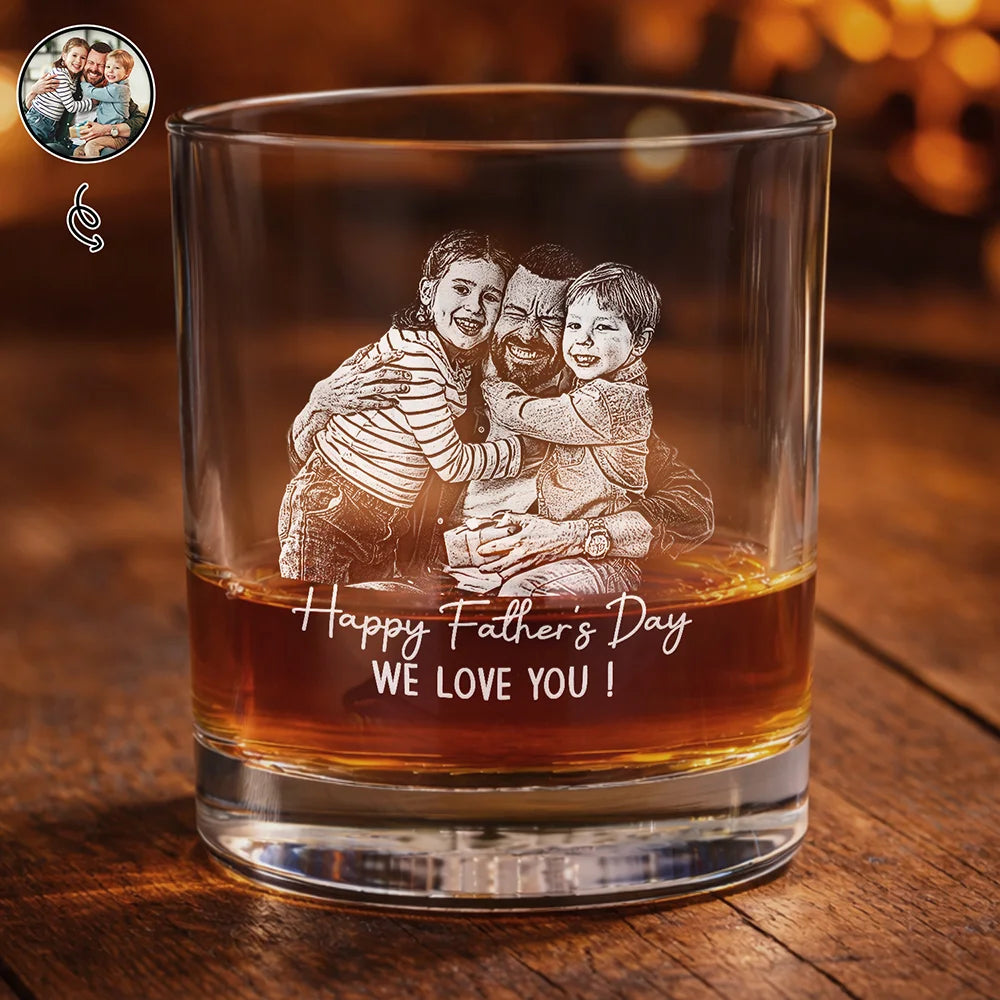 Custom Photo Pencil Sketch Best Dad Ever - Personalized Whiskey Glass