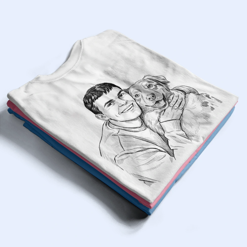 Custom Photo,Gift For Father,Pet Lovers,Pet Dad,Non-Eng,Photo - Pencil Sketch,Special Font,Playful - Custom Photo Pencil Sketch Best Dad Ever Just Ask - Personalized T Shirt