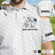 Gift For Grandpa,Gift For Father,Golf,Non-Eng,Photo - Pencil Sketch,Proud - Custom Photo Pencil Sketch Best Dad Grandpa By Par - Personalized Polo Shirt